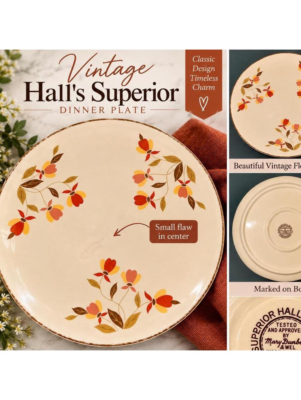 Vintage Hallβs Superior Floral Dinner Plate π